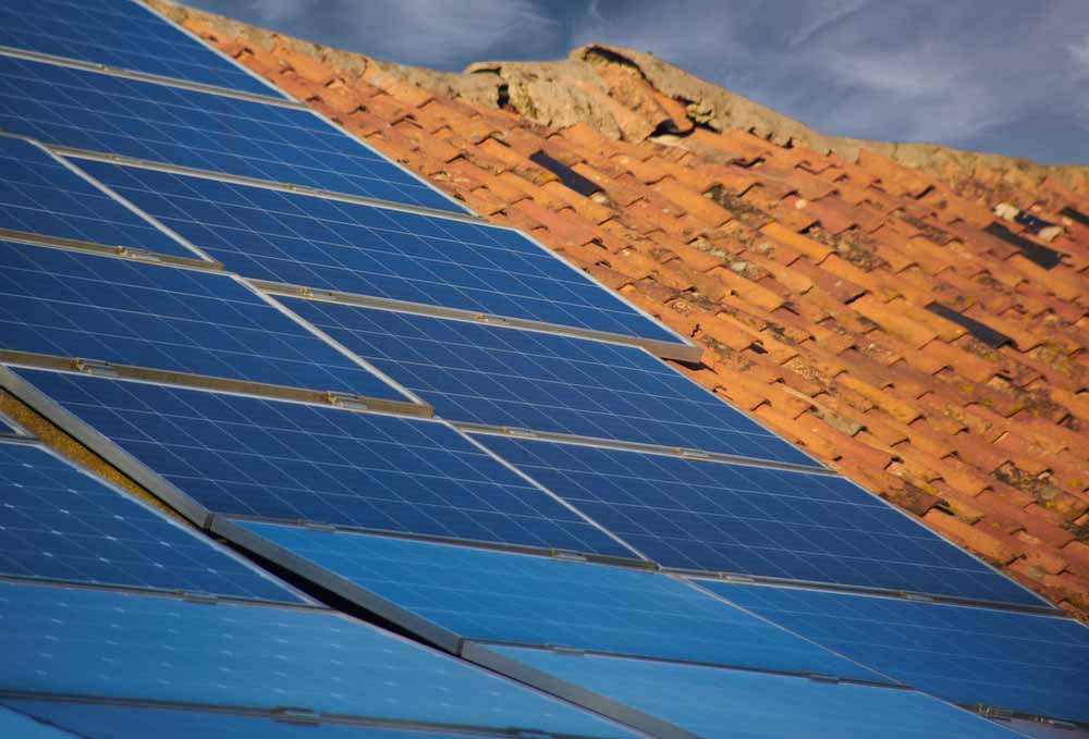 Solar panels under intense sunlight